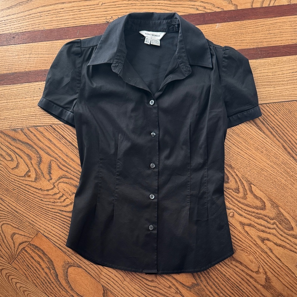 New York & Company Black Button-Down Shirt